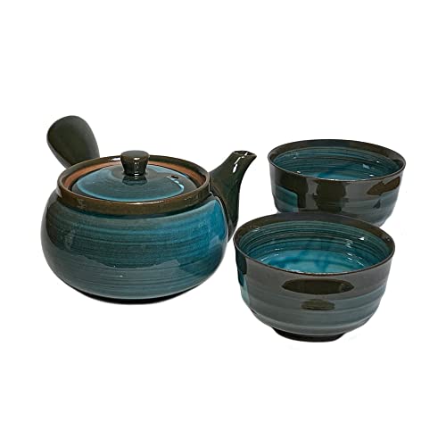 Mino Ware Kyusu Teekanne und Yunomi Teetasse, Smaragdgrün von aquanaut