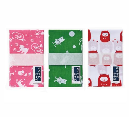 aquanaut Komon Tenugui Handtuch 3 Arten Set (Zirkus, Frosch, Eule), Blau, KN2000 von aquanaut