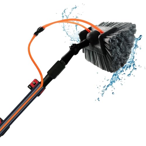 Aquascopic Teleskopstange mit interner Wasserspender und Bürste mit 5 Flächen – Fensterputzer längenverstellbar – Bis zu 3.6m – Fensterreiniger für Sonnenkollektoren - Interner Wasserschlauch von aquascopic