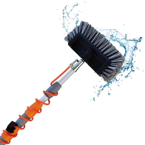 aquascopic Teleskopstange mit wasserdurchlässiger 5 Flächen Bürste und externem Wasserschlauch – Längenverstellbarer Reiniger für Fenster und Sonnenkollektoren - Bis zu 4.5m von aquascopic