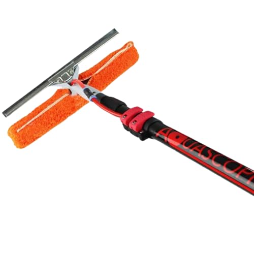 aquascopic Teleskopstange mit wasserdurchlässigem Kombi-Einwascher/Abzieher und internem Wasserschlauch - Längenverstellbar Fensterreiniger für Sonnenkollektoren - Bis zu 10m von aquascopic