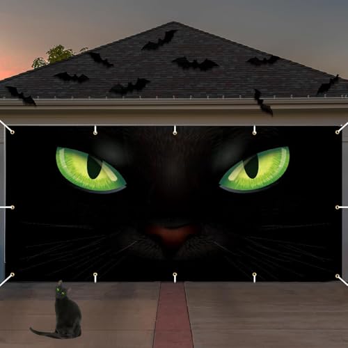 2.1 x 4.8 m Halloween Garagentor Banner Katzengesicht von aqwithaj