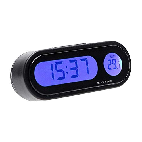 Aqxreight 2-in-1-Autouhr, LED-Hintergrundbeleuchtung, Großes LCD-Display, Auto-Armaturenbrettuhr mit Clip, Elektronische Uhr, Thermometer für Auto, Büro, Zuhause oder Alle (Black) von aqxreight