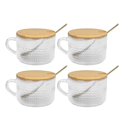 Klare Kaffeetassen mit Vintage-Prägung, Exquisite Glasbecher Zum Frühstück (Punktförmig mit Löffel aus Bambusdeckel) von aqxreight