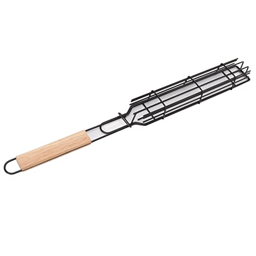 aqxreight Eisen Kebab Grillkorb Kabob Grillkörbe Nicht -Schicht Abschließbarer Grill mit Langem Holzgriff für Camping -Picknick Im Freien BBQ Gemüse Fleisch Fleisch Meeresfrüchte (klar) von aqxreight