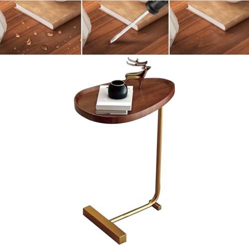 aqxreight Kleiner Beistelltisch Moderner Dunkler Holz Getreide Raumsparende C -Form -Endtisch für Wohnzimmersofa Hoteldesign und Goldrahmen (Groove -Design und Goldrahmen) von aqxreight