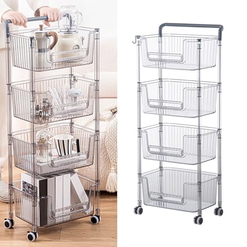 aqxreight Rolling Storage Cart Mobile Storage Trolley Stylish 3 -Tier -Regallösung für Ihr Zuhause (4 Etagen) von aqxreight