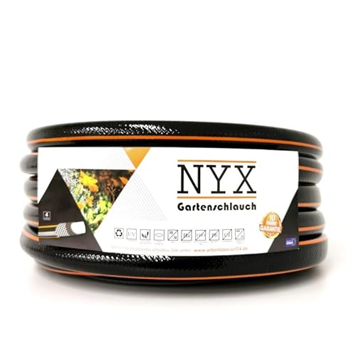 Gartenschlauch 1/2" NYX Premium 10 Jahre Garantie 4 lagig Wasserschlauch Bewässerungsschlauch schwarz/orange (20) von TAMS