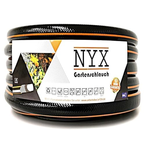 Gartenschlauch 1" NYX Premium 10 Jahre Garantie 4 lagig Wasserschlauch Bewässerungsschlauch schwarz/orange (20) von TAMS