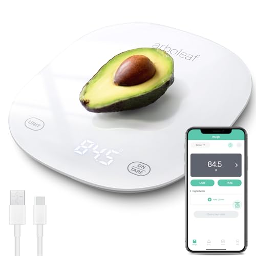 arboleaf Küchenwaage Digital mit App, 10kg/0.5g Küchenwaage Bluetooth mit Kalorienzähler, Küchenwaage USB aufladbar, grammgenaue Essenwaage mit Sicherheitsglas und Tara Funktion (Weiß) arboleaf Küchenwaage Digital mit App, 10kg/0.5g Küchenwaage Bluetooth mit Kalorienzähler, Küchenwaage USB aufladbar, grammgenaue Essenwaage mit Sicherheitsglas und Tara Funktion (Weiß) von arboleaf