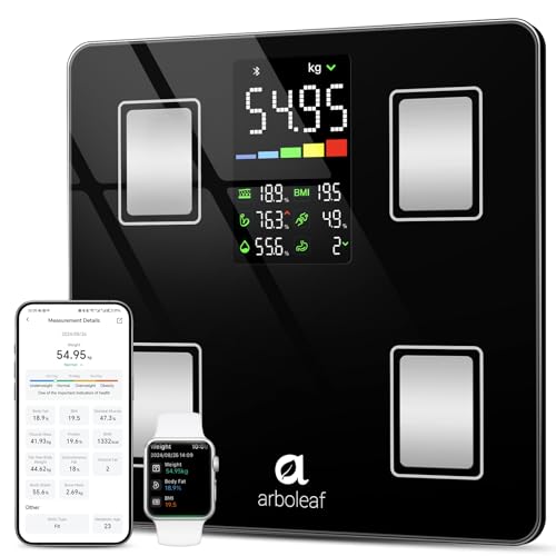 arboleaf Personenwaage digital Körperfettwaage mit App, Waage mit Körperfett und Muskelmasse mit Großem LED-Display, hochpräzise Körperwaage Bluetooth bis 180kg/400lbs von arboleaf