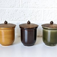 Set Drei Vintage Teedosen Mit Holzdeckel | Eichelförmige Aufbewahrungsbehälter Japan von archipel32
