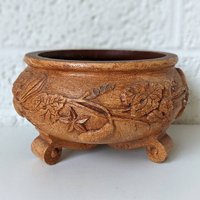 Vintage Geprägte Faux Holz Kürbis Design Braune Pflanzschale | Sammlerstück Ftda Usa Geschnitzte Fußschale Dekor Thanksgiving Herbst Ernte von archipel32