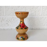 Vintage Handbemalter Holz Kerzenhalter Aus Budapest | Farbenfroh Blumen Volkskunst von archipel32