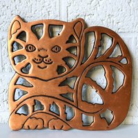 Vintage Metall Kupfer Katze Untersetzer Wand Kunst | Ohne von archipel32