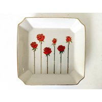 Vintage Otagiri Japan Rote Rose Schale | Langstielige Rosen Goldrand Schmuckschale, Ringhalter von archipel32