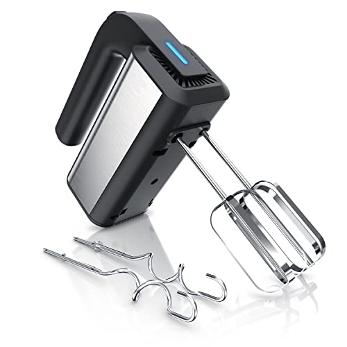 Arendo - Handmixer, Handrührer, 350 Watt, 2 Rührbesen, 2 Edelstahl-Knethaken, spülmaschinengeeignet, 5 Geschwindigkeiten Plus Turbo, schwarz/Silber von Arendo