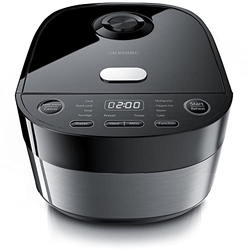 Arendo - Reiskocher Multikocher digital und Dampfgarer 4L – 3D Heizsystem – 8 Programme – Warmhaltefunktion – Timer – Antihaftbeschichtung - inkl. Dampfgareinsatz, Messbecher, Reislöffel, Schwarz von Arendo