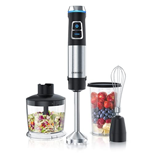 Arendo - Stabmixer Edelstahl 1200 Watt Set - Pürierstab - stufenlose Geschwindigkeit - 4-flügeliges Messer - 800 ml Messbecher – Schneebesen von Arendo