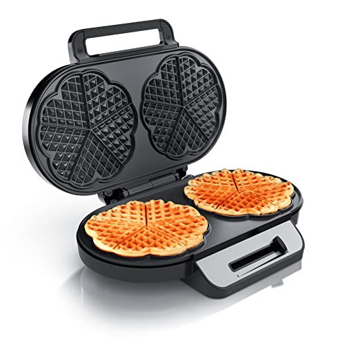 Arendo - Waffeleisen 1200 Watt – Waffelautomat doppelt – 2 Waffeln à 14 cm - Antihaftbeschichtung – Herzform - Thermostat – Backzeit nur 1 Minute – Überhitzungsschutz - BPA und PFOA frei von Arendo