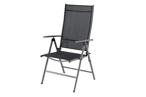 aro Gartenstuhl mit Armlehne, Stahl/Textilen-Bespannung, 53 x 63 x 106 cm, Zusammenklappbar, 8-Fach verstellbare Rückenlehne, Schwarz/Silber von aro