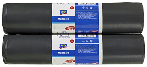 aro Müllsäcke Schwarz, 130 Liter, extra strong, HDPE + LDPE, 55µm, 2 Rollen x 25 Stück (50 Stück) von aro