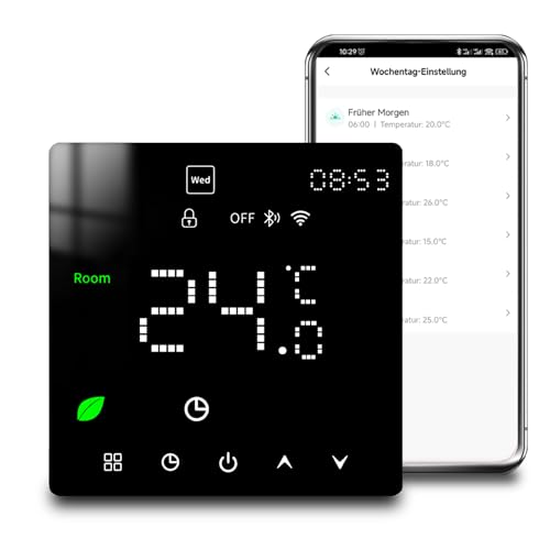 Arpokcoe WiFi Thermostat Fussbodenheizung für Wasser,Programmierbar Raumthermostat Fußbodenheizung WiFi,Fußbodenheizung Thermostat Heizung Digital mit Alexa, Google Home,Schwarz von arpokcoe