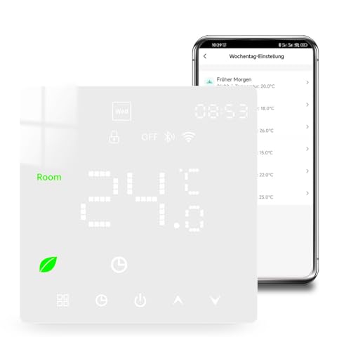 Arpokcoe WiFi Thermostat Fussbodenheizung für Wasser,Programmierbar Raumthermostat Fußbodenheizung WiFi,Fußbodenheizung Thermostat Heizung Digital mit Alexa, Google Home,Weiß von arpokcoe