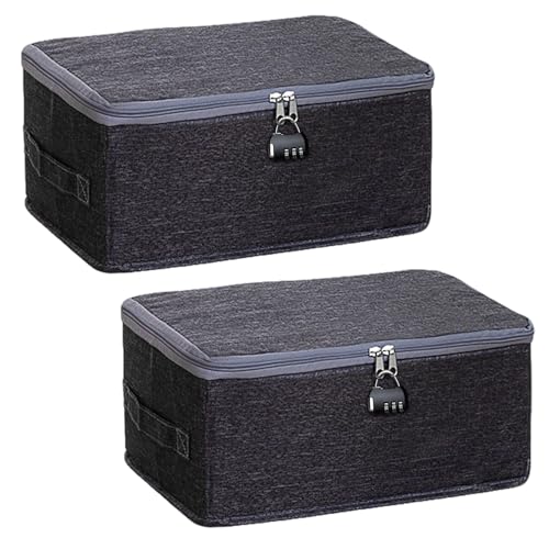 arrderly 2 Stück Abschließbare Box, Boxen Aufbewahrung, Faltbare Stoffbox mit Griffen, Abschliessbare Box für Kleidung, Spielzeug(30x20x14 cm) von arrderly