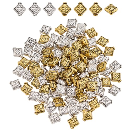 arricraft, 100 Stück Quadratische Perlen Im Tibetischen Stil., 2 Farbe, 9 mm, Würfelperlen Aus Legierung Mit Blumenstruktur, Vintage-Rhombus-Abstandshalterperlen, Lose Metallperlen arricraft, 100 Stück Quadratische Perlen Im Tibetischen Stil., 2 Farbe, 9 mm, Würfelperlen Aus Legierung Mit Blumenstruktur, Vintage-Rhombus-Abstandshalterperlen, Lose Metallperlen von arricraft
