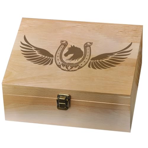 arricraft 1 Stück Erinnerungsbox Aus Holz Hufeisen Pferdeflügel Box Mit Deckel Und Schloss Dekorative Aufbewahrungsbox Versteckbox Für Foto Brief Souvenir Schmuck 7.6x9.6x4cm von arricraft