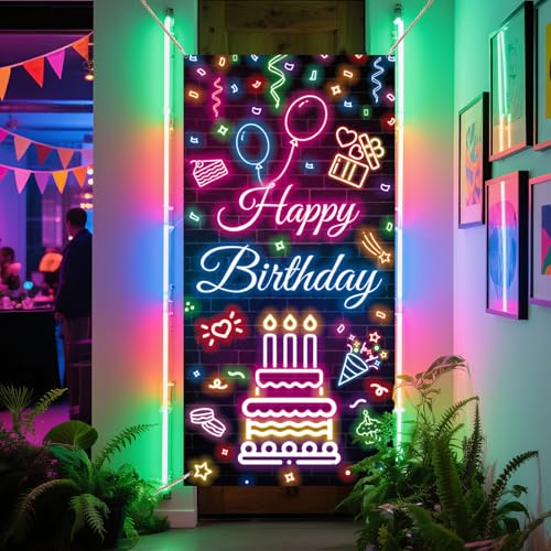 arricraft 1 Stück Happy Birthday Polyester Türabdeckung, Neon Glow Geburtstag Kuchen Hintergrund Banner Tür Veranda Schild Fotografie Hintergrund für Schule Veranda Home Decor Zubehör arricraft 1 Stück Happy Birthday Polyester Türabdeckung, Neon Glow Geburtstag Kuchen Hintergrund Banner Tür Veranda Schild Fotografie Hintergrund für Schule Veranda Home Decor Zubehör von arricraft