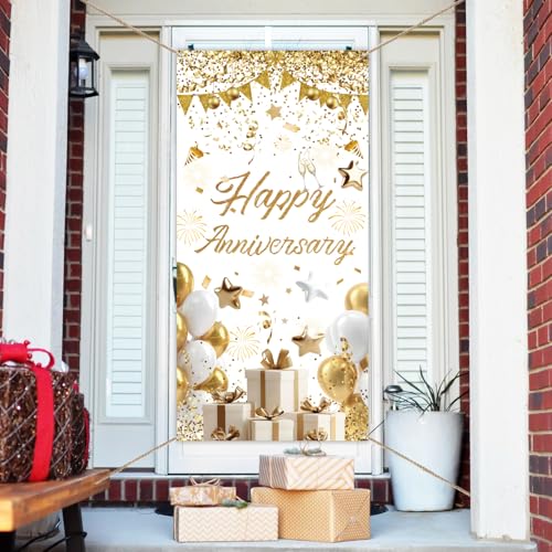 arricraft 1 Stück Jubiläumsparty-Türabdeckung, Polyester, Weißgold, Happy Anniversary Hintergrund, Banner, Tür, Veranda, Schild, Fotografie-Hintergrund für Innen- und Außenbereich, Veranda arricraft 1 Stück Jubiläumsparty-Türabdeckung, Polyester, Weißgold, Happy Anniversary Hintergrund, Banner, Tür, Veranda, Schild, Fotografie-Hintergrund für Innen- und Außenbereich, Veranda von arricraft