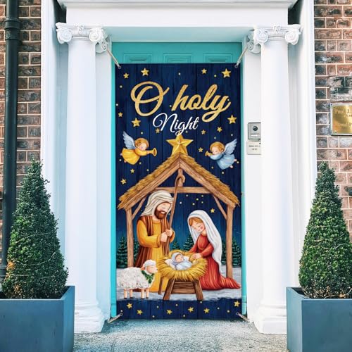 arricraft 1 x Weihnachtstürabdeckung aus Polyester, Weihnachtskrippe, Heilige Nacht, Banner, Tür, Veranda, Schild, Fotografie-Hintergrund für drinnen und draußen, Veranda, Heimdekor-Zubehör arricraft 1 x Weihnachtstürabdeckung aus Polyester, Weihnachtskrippe, Heilige Nacht, Banner, Tür, Veranda, Schild, Fotografie-Hintergrund für drinnen und draußen, Veranda, Heimdekor-Zubehör von arricraft