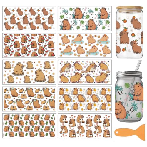 arricraft 10 Blätter Capybara UV DTF Cup Wrap für 16OZ Glas, Wassermelone Burger Orange Geburtstagskuchen PVC Transfer Aufkleber für DIY Tassen Holz Funiture 9.4x4.3inch arricraft 10 Blätter Capybara UV DTF Cup Wrap für 16OZ Glas, Wassermelone Burger Orange Geburtstagskuchen PVC Transfer Aufkleber für DIY Tassen Holz Funiture 9.4x4.3inch von arricraft