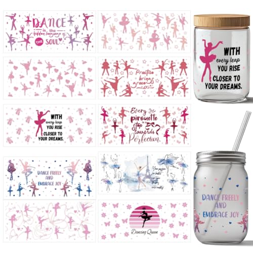 arricraft 10 Blatt Dance UV DTF Cup Wrap 10 Stil Ballett Zitate Zum Aufreiben Wasserfestes PVC Papier Abziehbilder Zum Aufreiben Für Selbstgemachte Gläser Tassen Möbel Und Holz 9.5x4.3 x 24cm von arricraft