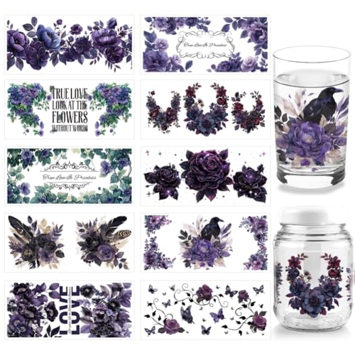 arricraft 10 Blatt Dark Plants UV DTF Cup Wrap Für 16OZ Glas Abziehbilder Mit Rosen Blumen Schmetterlingen Und Vögeln „Love Is Priceless“ Transferaufkleber Für Selbstgemachte Flaschen von arricraft