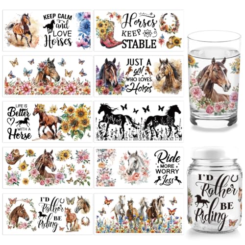 arricraft 10 Blatt Horse UV DTF Cup Wrap Für 16OZ Glas PVC Transferaufkleber Mit Aufschrift „Keep Calm And Love Horses“ Schmetterling Blumen Tier Für Selbstgemachte Becher von arricraft