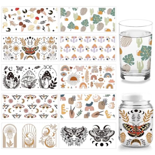 arricraft 10 Blatt UV DTF Cup Wrap, 10 Stil Boho-Thema Pilz Schmetterling Motte Rub On Transfers PVC-Papier Wasserdicht Rubbelbilder Für DIY 16OZ Glas Tassen Möbel Holz Handwerk arricraft 10 Blatt UV DTF Cup Wrap, 10 Stil Boho-Thema Pilz Schmetterling Motte Rub On Transfers PVC-Papier Wasserdicht Rubbelbilder Für DIY 16OZ Glas Tassen Möbel Holz Handwerk von arricraft