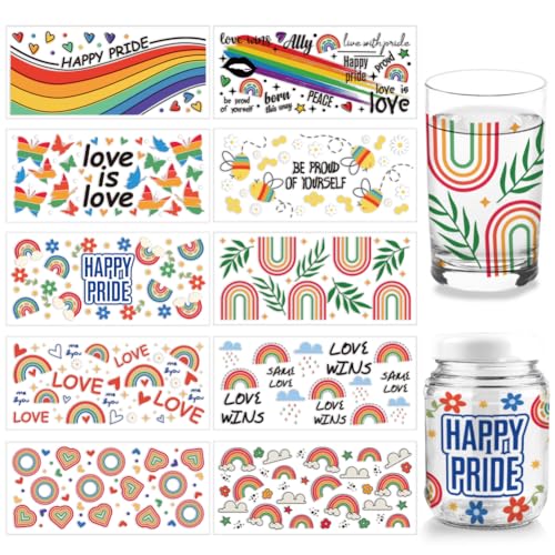 arricraft 10 Blatt UV DTF Cup Wrap, Regenbogen-Biene-Schmetterlings-Wörter Rub-On-Transfers PVC-Glasbecher-Transferpapier Wasserfeste Rubbelaufkleber Für DIY 16OZ Glasbecher Möbel arricraft 10 Blatt UV DTF Cup Wrap, Regenbogen-Biene-Schmetterlings-Wörter Rub-On-Transfers PVC-Glasbecher-Transferpapier Wasserfeste Rubbelaufkleber Für DIY 16OZ Glasbecher Möbel von arricraft