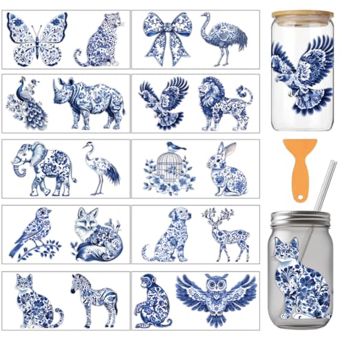 arricraft 10 Stück Celadon Tiermotiv PVC Transferaufkleber Für Tassendruck Schmetterlinge Schleifen Kaninchen Muster UV Wasserdicht Tasse Aufkleber Kit Für 16 oz Gläser Fenster Home Cup Druck von arricraft