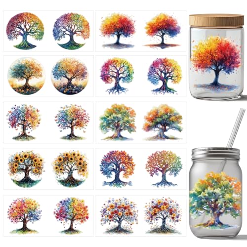 arricraft 10 Stück Pflanzen UV DTF Cup Wrap Transferaufkleber 10 Stile Baum Des Lebens Blumen Transferpapier Rubbelaufkleber PVC Tasse Wasserfest Rubbelaufkleber Für Tassenglas 24x11cm von arricraft