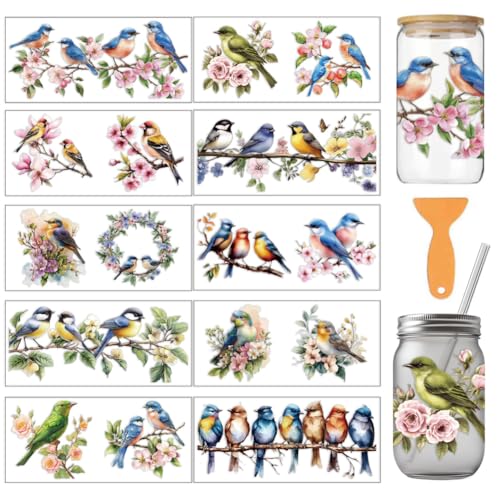 arricraft 10 Stück Vogel Branche Thema PVC Cup Druck Transfer Aufkleber Auf Einem Blumenzweig Stehende Vögel UV Wasserdichtes Tassenaufkleber Set Für 16 Oz Gläser Fenster Heimbecher Druckdekoration arricraft 10 Stück Vogel Branche Thema PVC Cup Druck Transfer Aufkleber Auf Einem Blumenzweig Stehende Vögel UV Wasserdichtes Tassenaufkleber Set Für 16 Oz Gläser Fenster Heimbecher Druckdekoration von arricraft