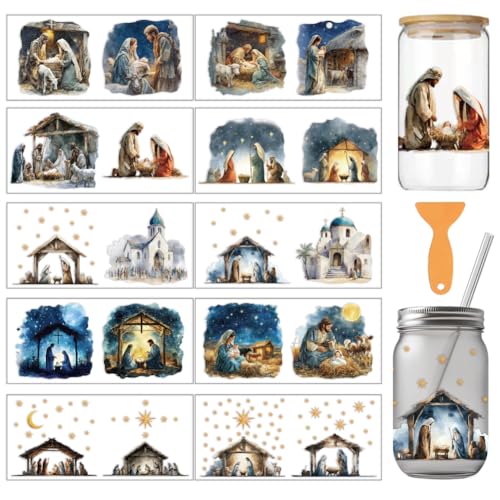 arricraft 10 Stück Weihnachtskrippenmotiv PVC Transferaufkleber Für Tassen Thatch Stars Church Moon Pattern UV Wasserdichtes Tassenaufkleber Set Für 16 oz Gläser Fenster Home Printing Dekoration arricraft 10 Stück Weihnachtskrippenmotiv PVC Transferaufkleber Für Tassen Thatch Stars Church Moon Pattern UV Wasserdichtes Tassenaufkleber Set Für 16 oz Gläser Fenster Home Printing Dekoration von arricraft