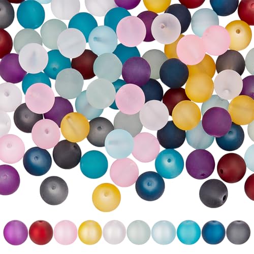 arricraft 100 Stück 10 Farben Klare Milchglasperlen 12mm (0.47 Zoll) Matte Lose Kristallglasperlen Mit Dichtung Bunt Frostiges Glas Runde Perlen Set Zum Selbermachen von Halsketten Armbändern Basteln von arricraft
