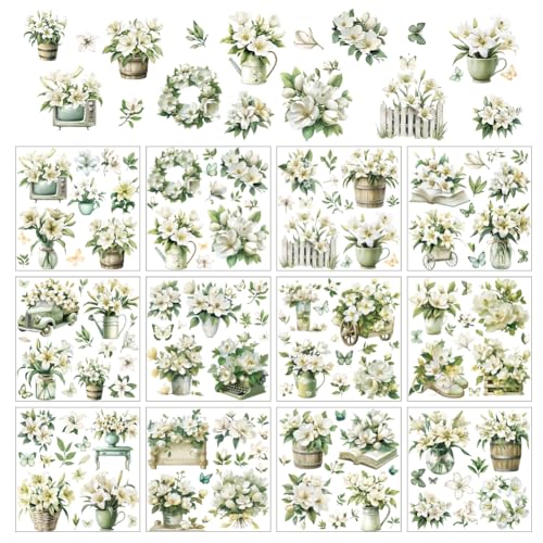 arricraft 12 Blatt Blumen Abziehbilder Zum Aufreiben Für Kunsthandwerk Und Möbel Oflilies Und Magnolien Rubbel Transferaufkleber PVC Zum Aufreiben Aufkleber Für Heimwerker Fenster Holzdekor von arricraft