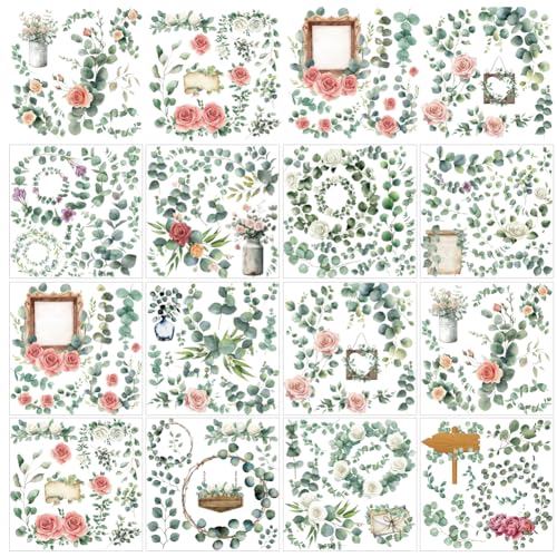 arricraft 12 Blatt Eukalyptusblätter Zum Aufreiben Zum Basteln Eukalyptus Blumen Aufkleber Zum Aufreiben PVC Zum Aufkleben Für Heimwerker Möbel Fenster Holz 14x14cm von arricraft