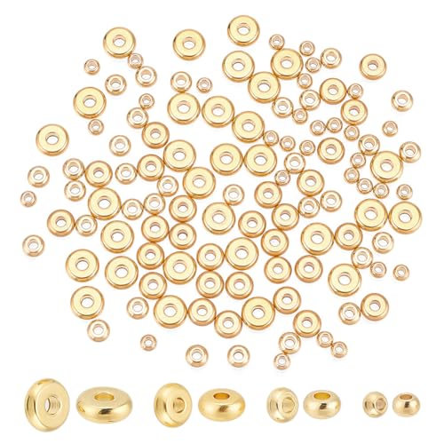 arricraft 120 Stück Flache Scheiben-Abstandsperlen Aus Edelstahl In 4 Größen, Echte 18 Karat Vergoldete Flache Runde Spacer-Perlen Aus Metall, Rondelle, Scheiben, Perlen, Lose Perlen Für Die arricraft 120 Stück Flache Scheiben-Abstandsperlen Aus Edelstahl In 4 Größen, Echte 18 Karat Vergoldete Flache Runde Spacer-Perlen Aus Metall, Rondelle, Scheiben, Perlen, Lose Perlen Für Die von arricraft