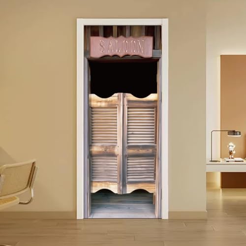 arricraft 2 Blatt Selbstklebender Türaufkleber Im Western Stil 80cm X 200cm /31.5x78.7 Zoll Western Art Salon Tür Wandbilder Aufkleber PVC Abnehmbare Tapeten Dekoration Für Schlafzimmer Wohnzimmer von arricraft