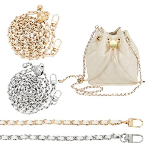 arricraft 2 Stück Verstellbare Handtaschenkettenriemen Gold Und Silberketten Mit Weißen PU Lederverlängerungen. Stilvolle Lange Ersatzgurte Für Schultertaschen. Umhängetaschen Und Große Geldbörsen von arricraft